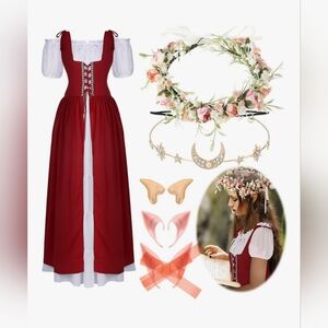 6 Pcs Renaissance Coplay Fairy Medieval Victorian Dress Elf Ears Fairy Headpiece